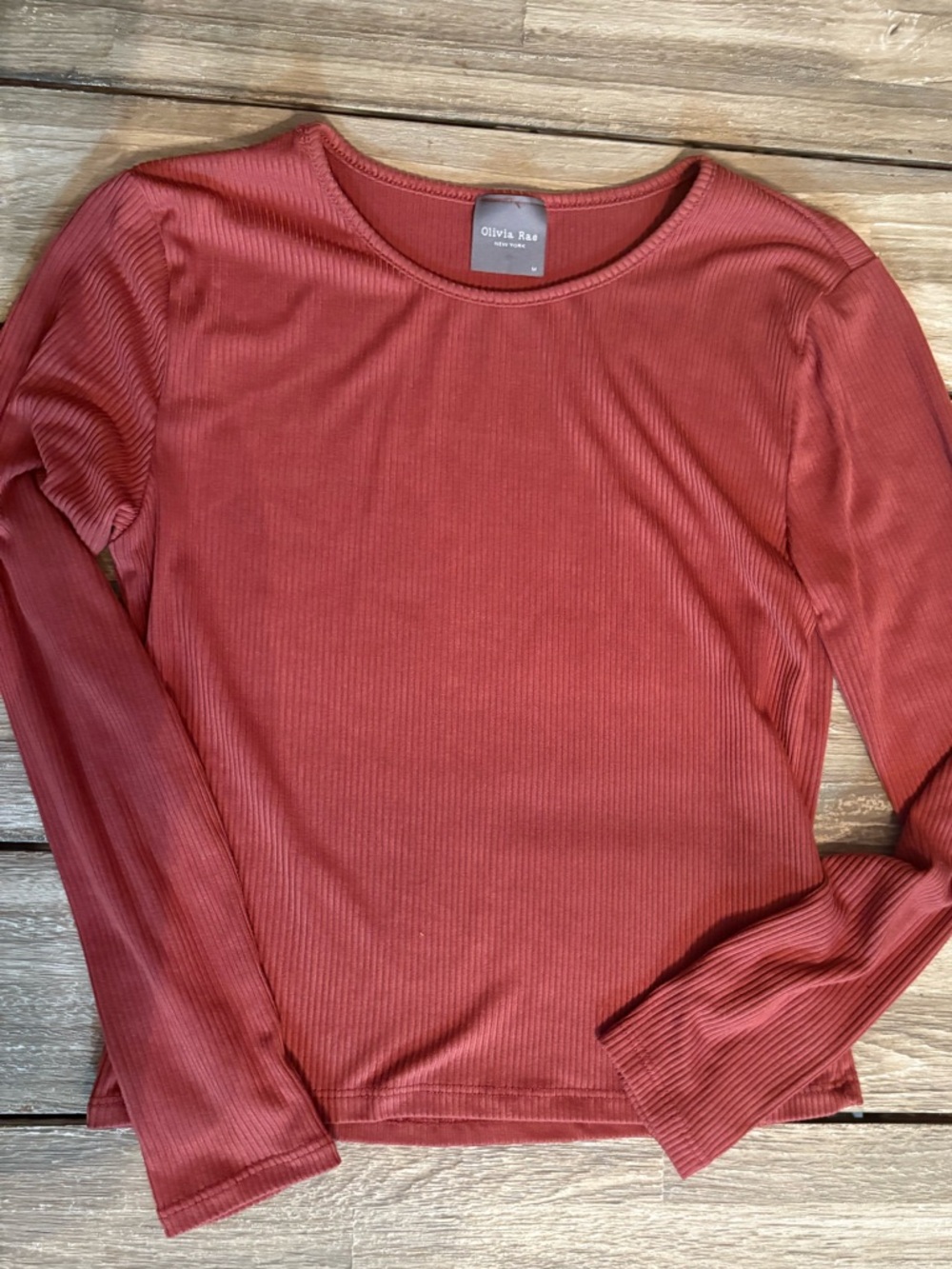 Olivia Rae Long Sleeve Ribbed Top - Burnt Orange